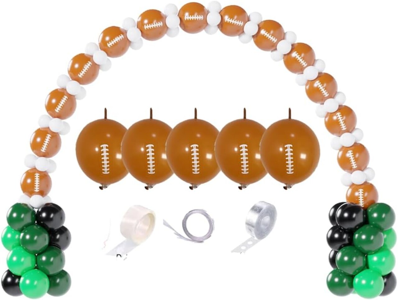 123PCS Football Balloon Arch Garland Kit, Green, Black, White and Brown Balloons with Rugby Print for Superbowl Balloon Arch, 1st Down Football Birthday, Sports Theme Party Decorations